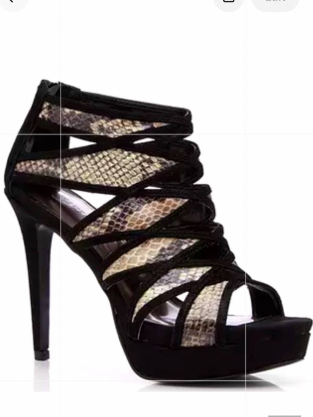 Carlos Santana Black and Beige Snake-Print Heels